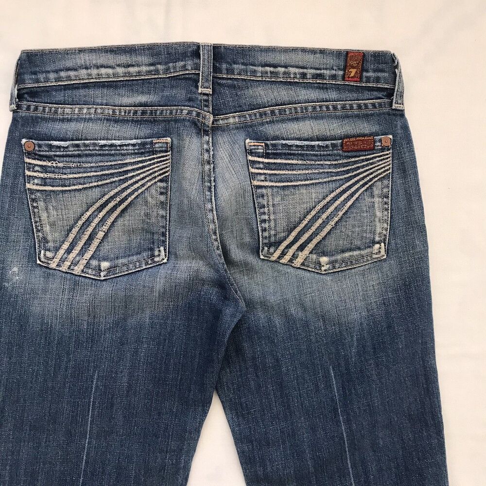 7 For All Mankind Blue Dojo Y2K Low Rise Flared Cropped Jeans Womens 27